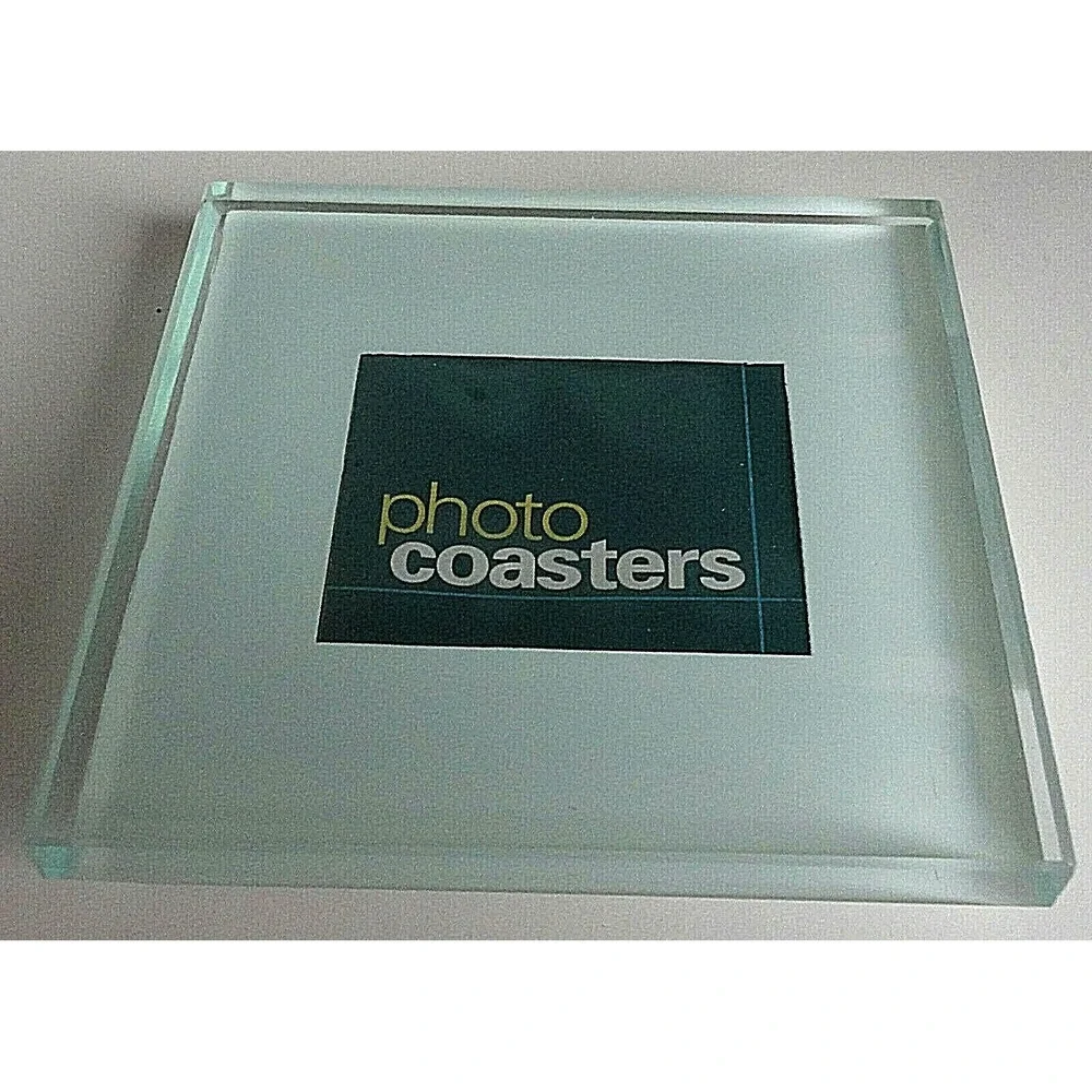Photo Coasters 4 Beveled Glass Metal Wood Storage Holder Rack Cherished Accent